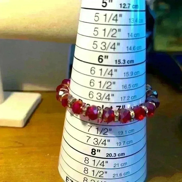 Vintage Stretch Red Glass Beads with Rhinestones - Picture 4 of 4